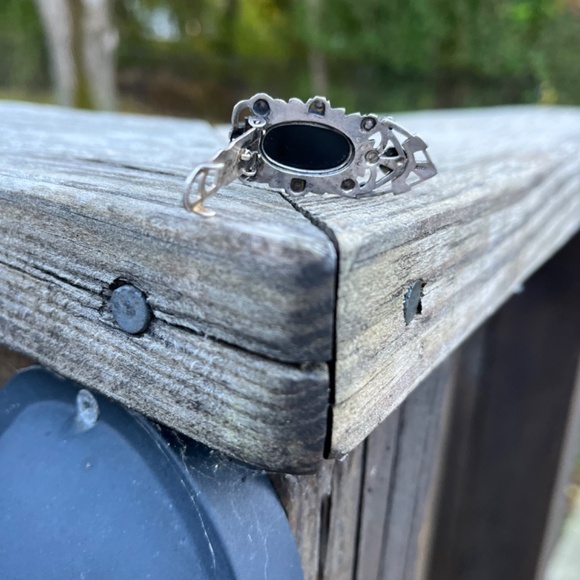 Vintage Antique Sterling Onyx Marcasite Dress Clip Art Deco - Picture 4 of 12